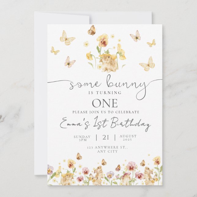 Some Bunny Is Turning One Invitation Template (Front)