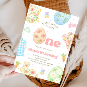 Some Bunny is Turning One Pastel Birthday Invitation