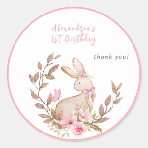 Some Bunny Is Turning One Pink Girl Classic Round Sticker