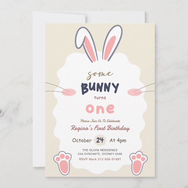 Some Bunny is Turning One Rabbit 1st Birthday Invitation (Front)