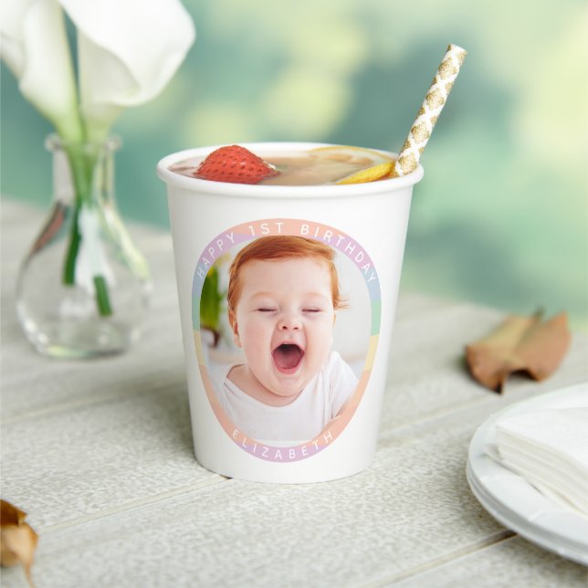 Some Bunny is Turning One Rainbow Birthday Photo Paper Cups (Insitu)