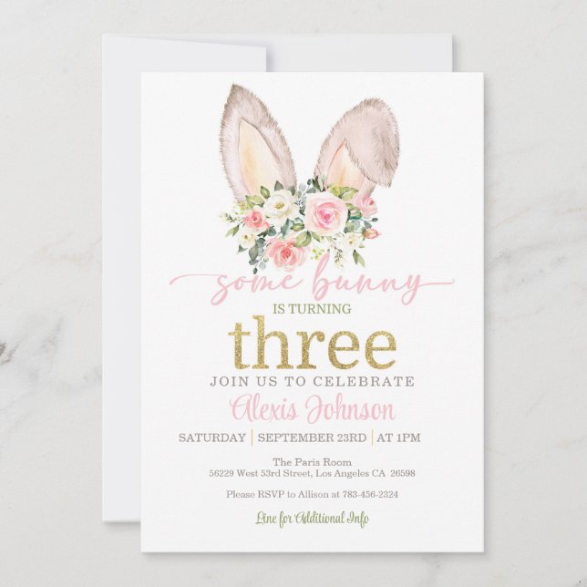 Some Bunny is Turning THREE Bunny Ears Invitation (Front)