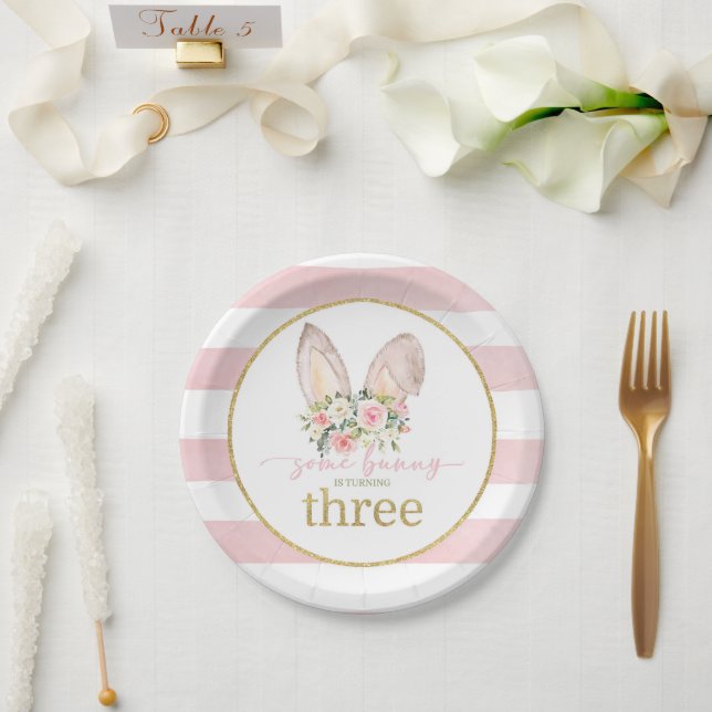 Some Bunny is turning THREE (Bunny Ears) Paper Plate (Wedding)