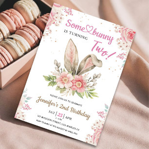 Some Bunny is Turning TWO! 2nd Birthday Girl Pink  Invitation