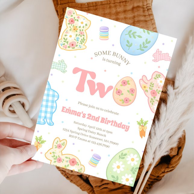 Some Bunny is Turning Two Pastel Birthday Invitation (Creator Uploaded)
