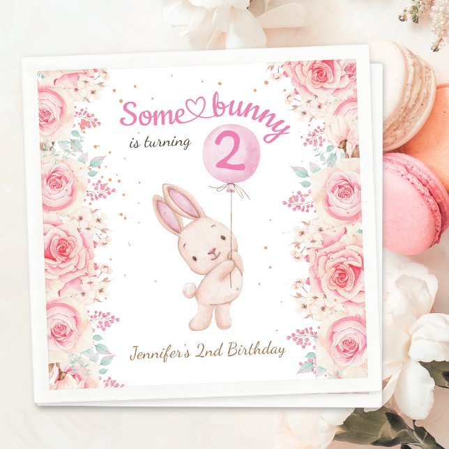 Some Bunny is TWO! Girl Pink 2nd Birthday Napkin (Creator Uploaded)