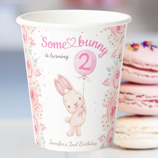 Some Bunny is TWO! Girl Pink 2nd Birthday Paper Cups (Creator Uploaded)