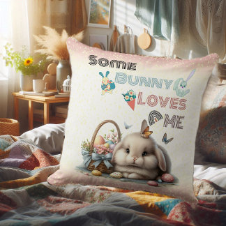 Some Bunny Loves Me Easter Tradition Eggs Basket  Cushion