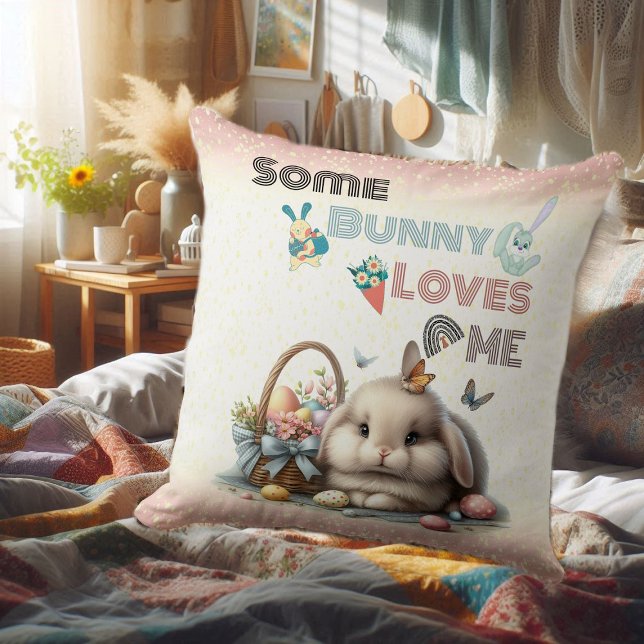 Some Bunny Loves Me Easter Tradition Eggs Basket  Cushion (Some Bunny Loves Me Easter Tradition Eggs Basket Throw Pillow)