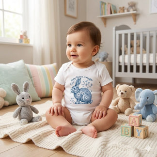 Some Bunny Loves Me Floral Blue Victorian Vintage  Baby Bodysuit