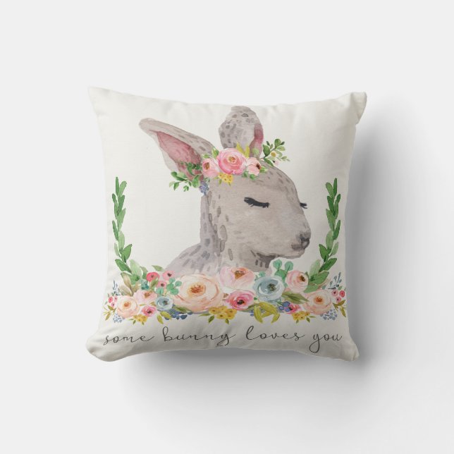 Some Bunny Loves You Boho Woodland Nursery Pillow (Front)