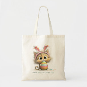 Some Bunny Loves You Cute Easter Cat Tote Bag