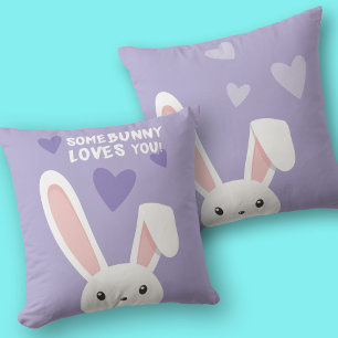 Some bunny loves you Cute hearts Valentine 2-sided Cushion