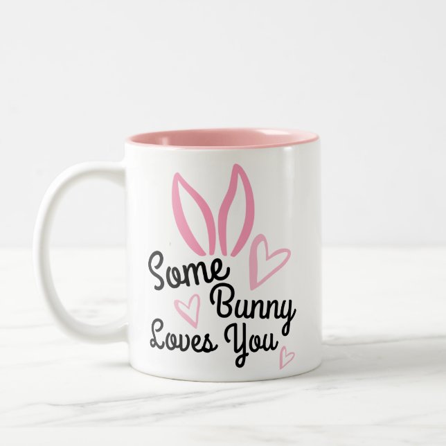 Some Bunny Loves You // Cute Novelty Easter Two-Tone Coffee Mug (Left)