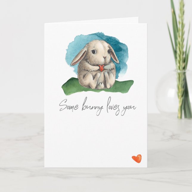 Some bunny loves you cute rabbit valentine card (Front)