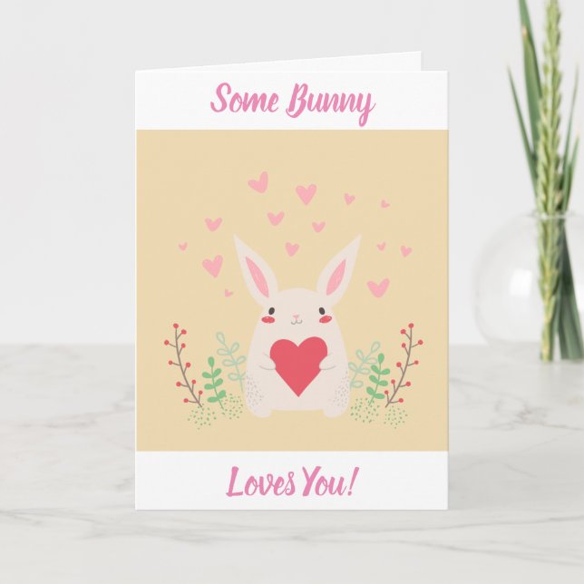 Some Bunny Loves You Cute Valentines Day Hearts Card (Front)