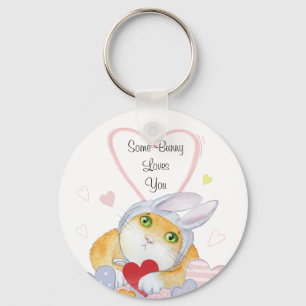 Some Bunny Loves You Cute Watercolor Key Ring