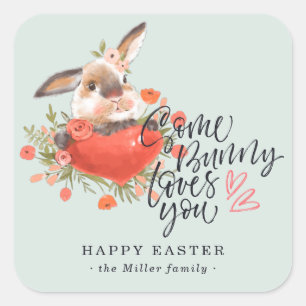 Some Bunny Loves You   Easter Bunny Heart Square Sticker