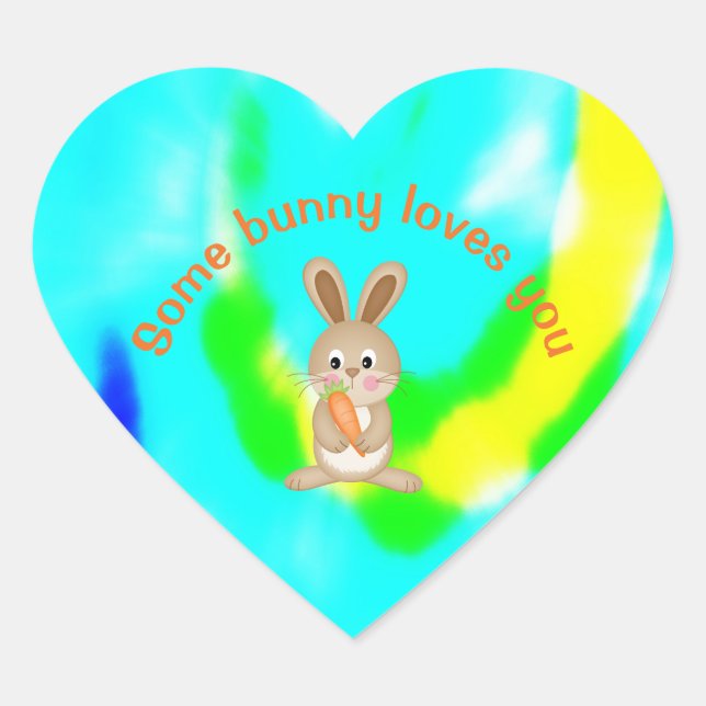 Some Bunny Loves You Easter Rabbit TieDye Heart Sticker (Front)