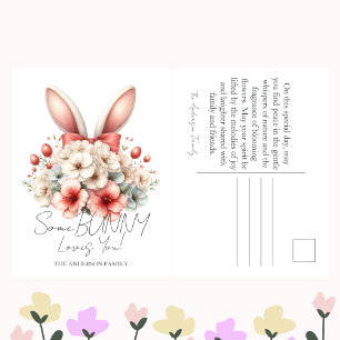 Some Bunny Loves You Floral Easter Rabbit Ears Holiday Postcard
