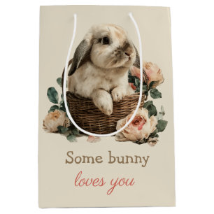 Some Bunny loves you in a Basket with Roses Medium Gift Bag