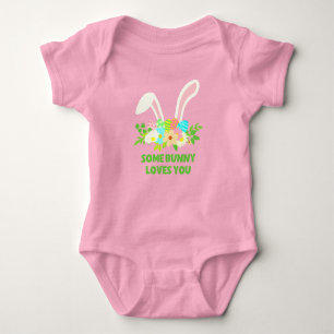 Some bunny loves you rabbit ears easter eggs baby bodysuit