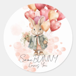 Some Bunny Loves You Valentines Girly Red Heart  Classic Round Sticker