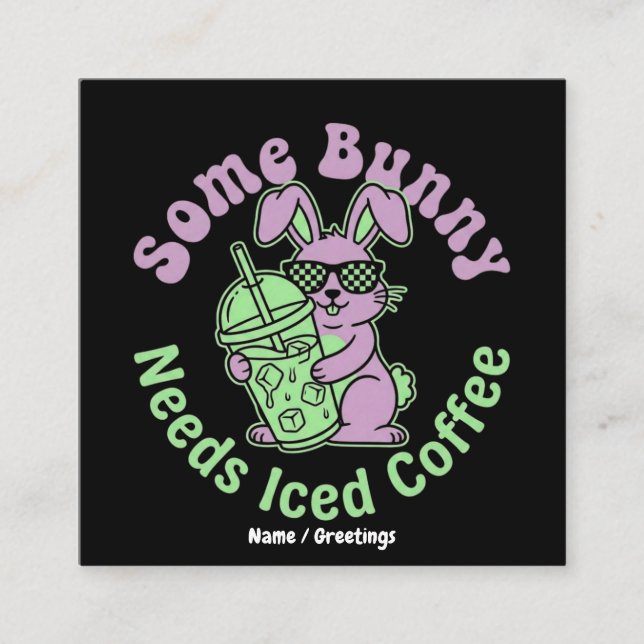  Some Bunny Needs Iced Coffee Retro Spring Easter  Square Business Card (Front)