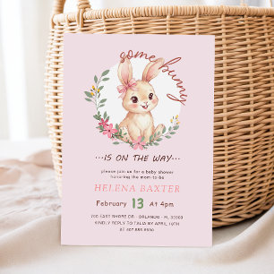 Some Bunny on the Way Floral Pink Bow Baby Shower Invitation