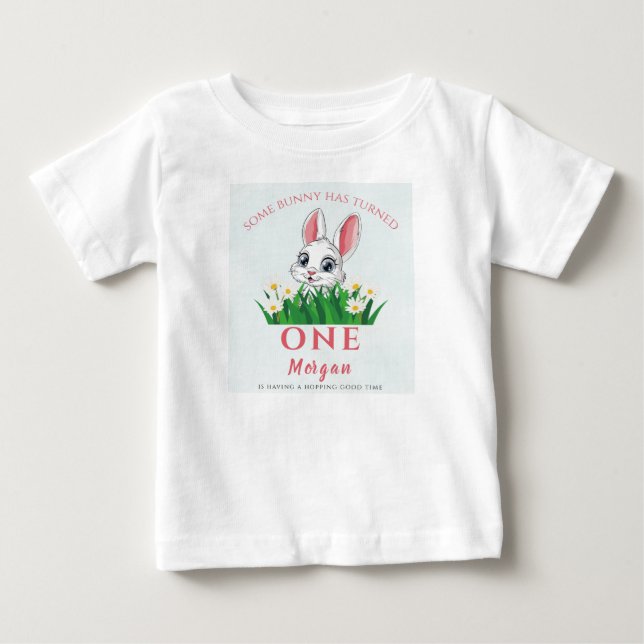 Some Bunny One Cute Rabbit Girls 1st Birthday Baby T-Shirt (Front)
