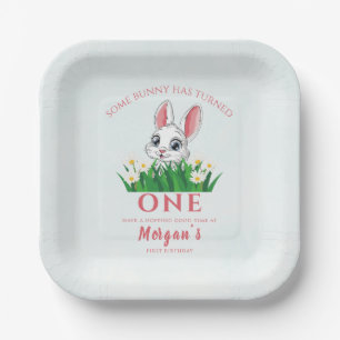 Some Bunny One Cute Rabbit Girls 1st Birthday Paper Plate