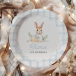 Some Bunny Pastel Spring Blue Gingham 1st Birthday Paper Plate<br><div class="desc">Classic Bunny Celebration!

Adorable bunnies and gingham patterns for a perfect spring themed birthday! 
Browse our carefully curated matching items designed to complement each other seamlessly. 
Create a cohesive look with coordinating decor,  tableware,  and accessories.

All designs are © PIXEL PERFECTION PARTY LTD</div>