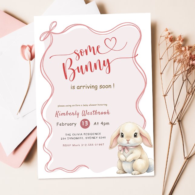 Some Bunny Pink Bow Baby Shower Invitation (Creator Uploaded)