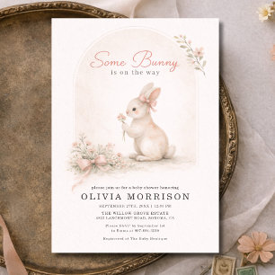 Some Bunny Pink Coquette Bow Baby Shower Invitation