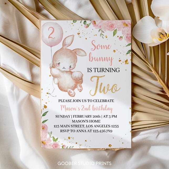 Some Bunny Pink Floral Birthday Party Invitation (Creator Uploaded)
