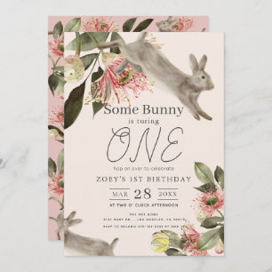 Some Bunny Pink Floral Girl 1st Birthday Invitation