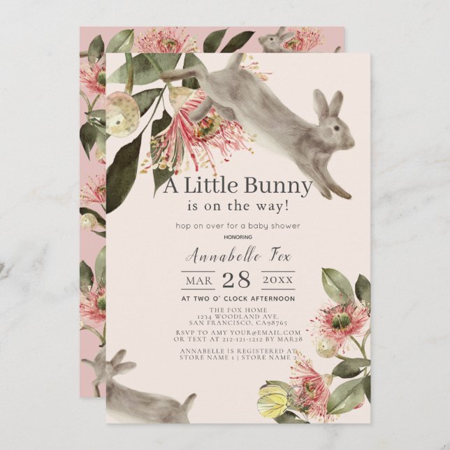Some Bunny Pink Floral Girl Baby Shower Invitation (Front/Back)