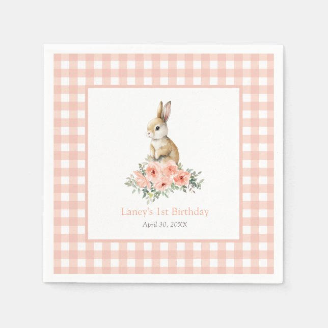Some Bunny Pink Floral Girl Birthday Napkin (Front)