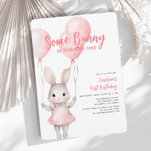 Some Bunny Pink Girl First Birthday Invitation