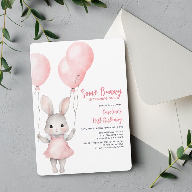 Some Bunny Pink Girl First Birthday Invitation (Creator Uploaded)