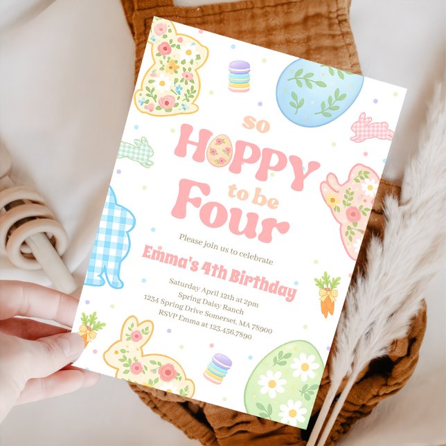 Some Bunny So Hoppy To Be Four Pastel Birthday Invitation (Creator Uploaded)