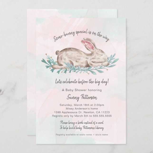 Some-bunny special book baby shower for girl invitation (Front/Back)