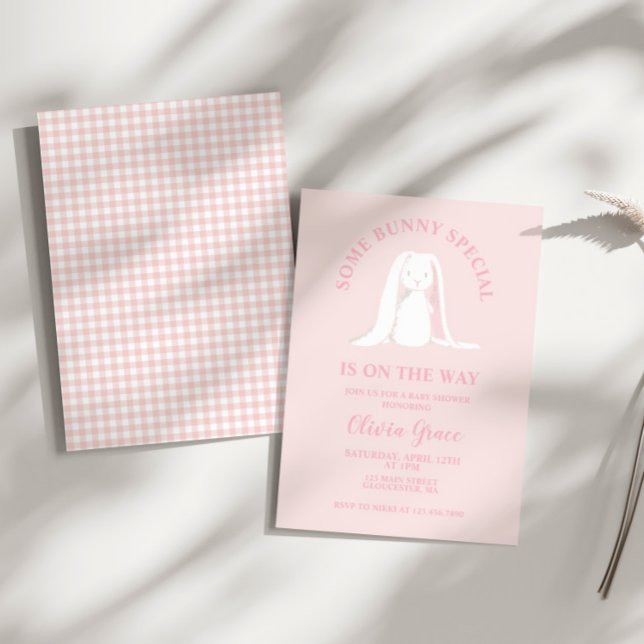 Some Bunny Special Pink Gingham Baby Shower Invitation (Creator Uploaded)