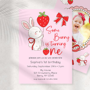 Some Bunny Strawberry 1st Birthday Photo Invitation