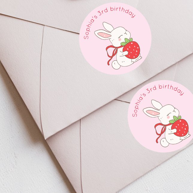 Some Bunny Strawberry Birthday Classic Round Sticker (Creator Uploaded)