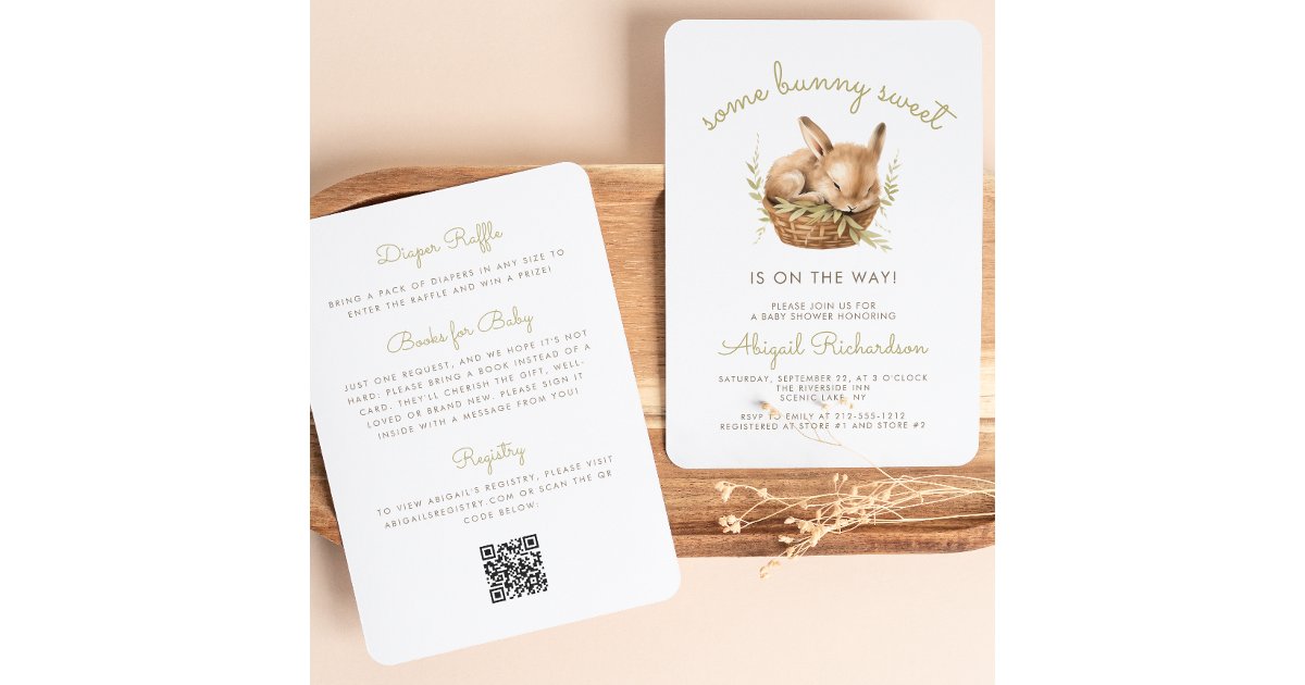 Some Bunny Sweet QR Code Neutral Baby Shower Invitation | Zazzle
