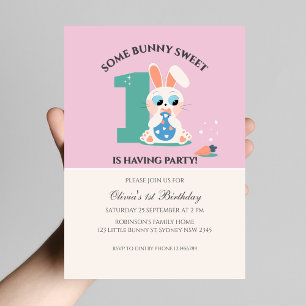 Some bunny sweet rabbit birthday invitation