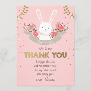 Some Bunny Thank You Card Birthday Girl Pink Gold