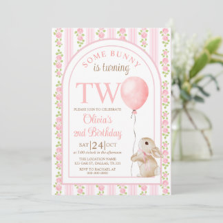 Some Bunny Vintage Rabbit 2nd Birthday Invitation