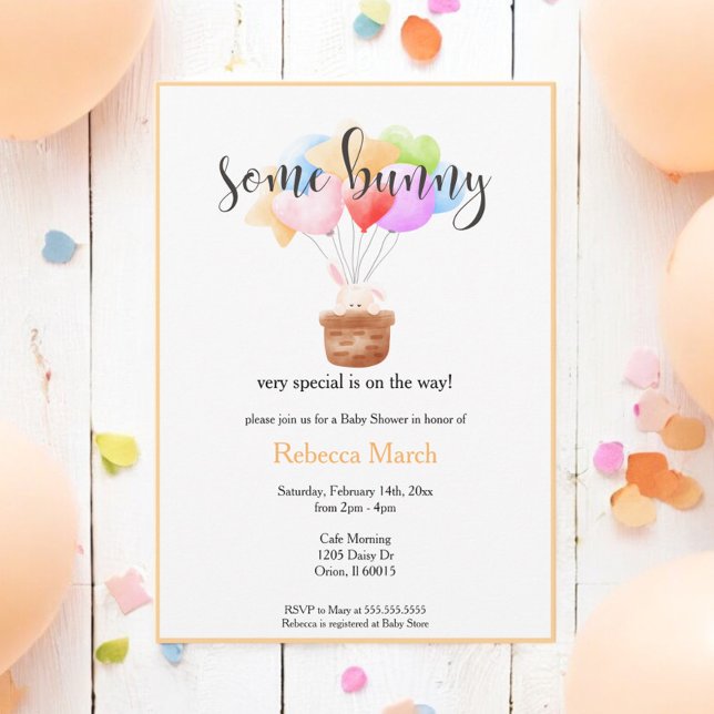 Some Bunny Watercolor Balloon Bunny Baby Shower Invitation (Creator Uploaded)